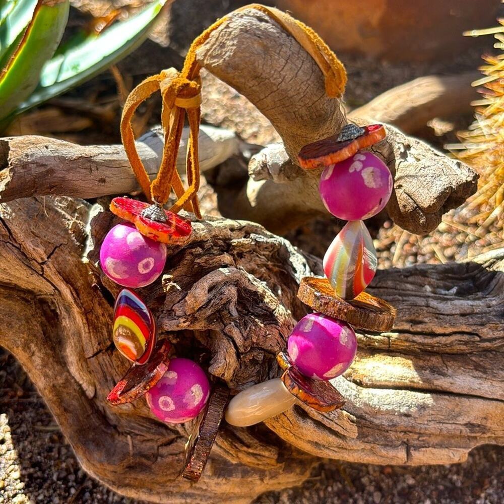 Handmade Wood Bead Leather Bracelet